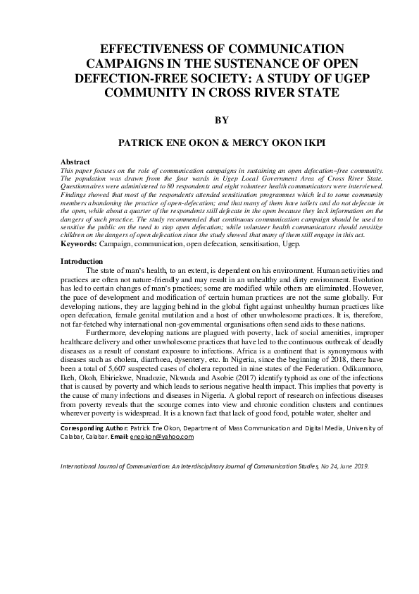 (PDF) Effectiveness of Communication Campaigns in the Sustenance of ...