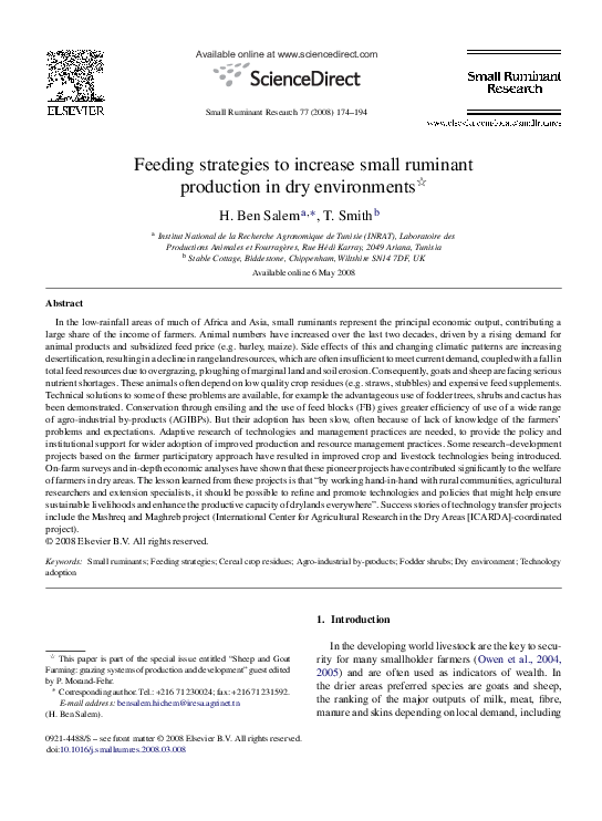 (PDF) Feeding strategies to increase small ruminant production in dry ...