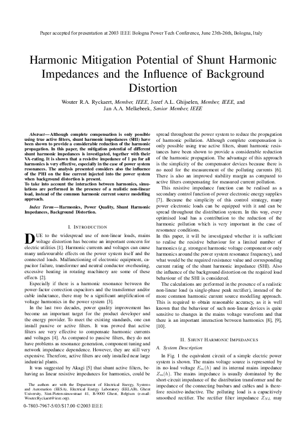 (PDF) Harmonic mitigation potential of shunt harmonic impedances and ...