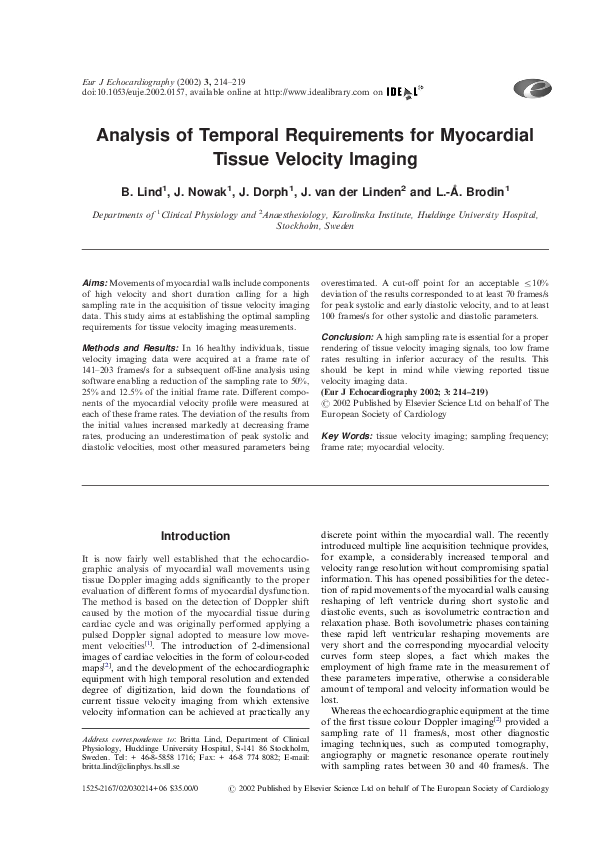 (PDF) Analysis of Temporal Requirements for Myocardial Tissue Velocity ...