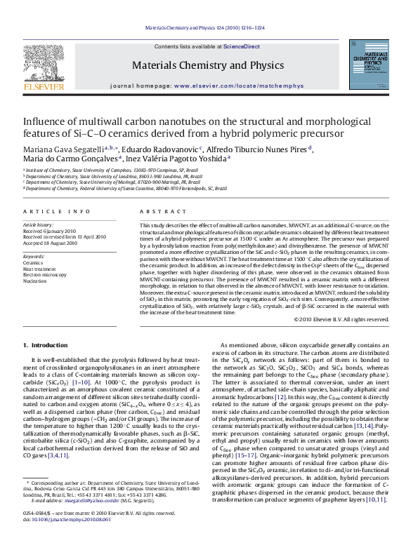 (PDF) Influence of multiwall carbon nanotubes on the structural and ...