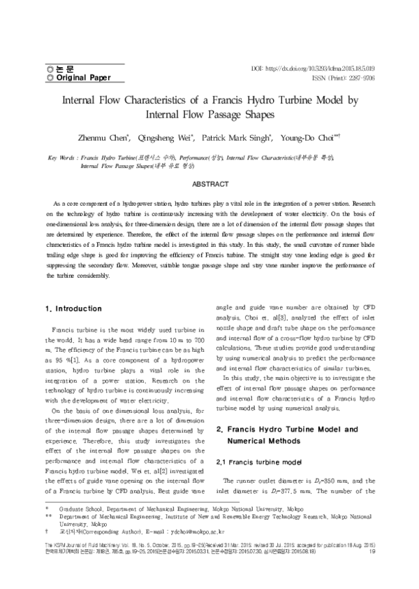 (PDF) Internal Flow Characteristics of a Francis Hydro Turbine Model by ...