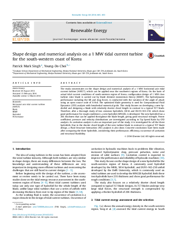 (PDF) Shape design and numerical analysis on a 1 MW tidal current ...
