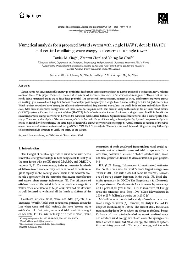 (PDF) Numerical analysis for a proposed hybrid system with single HAWT ...