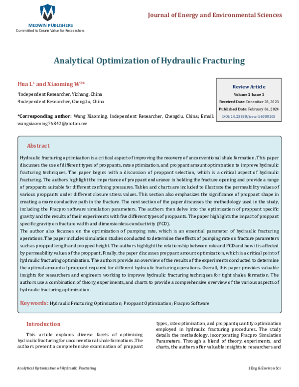 (PDF) Analytical Optimization of Hydraulic Fracturing