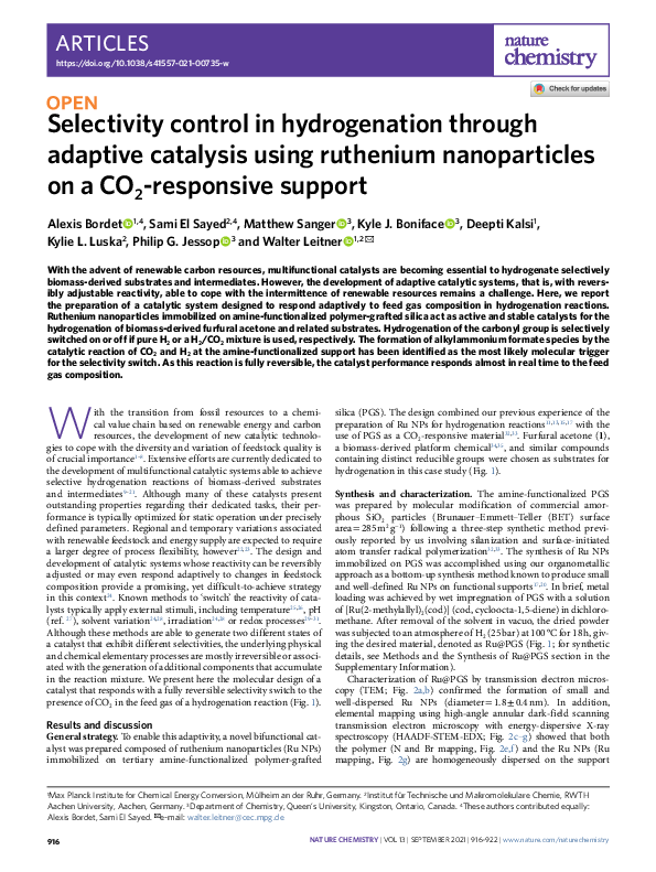 (PDF) Selectivity control in hydrogenation through adaptive catalysis ...
