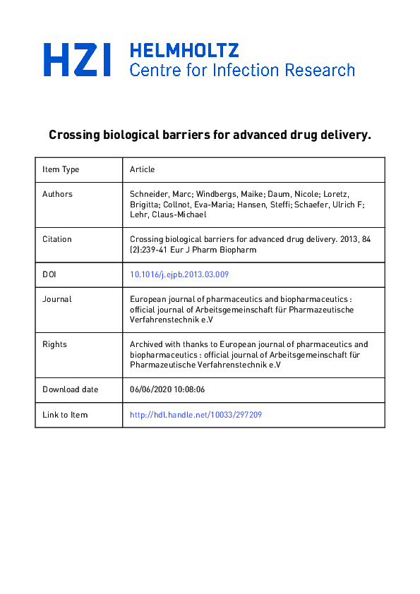 (PDF) Crossing biological barriers for advanced drug delivery
