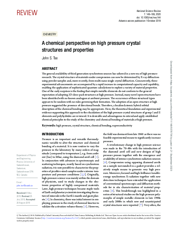 (PDF) A chemical perspective on high pressure crystal structures and ...