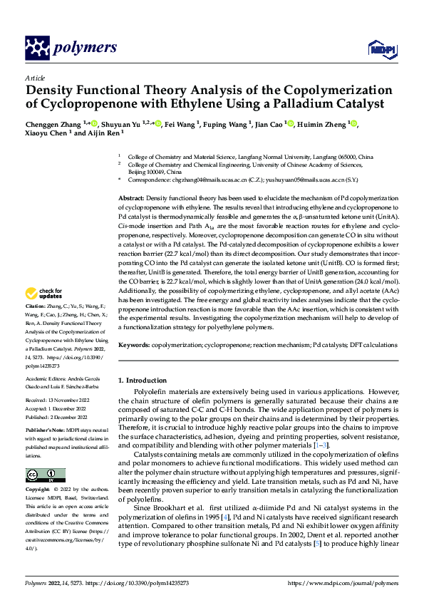 (PDF) Density Functional Theory Analysis of the Copolymerization of ...