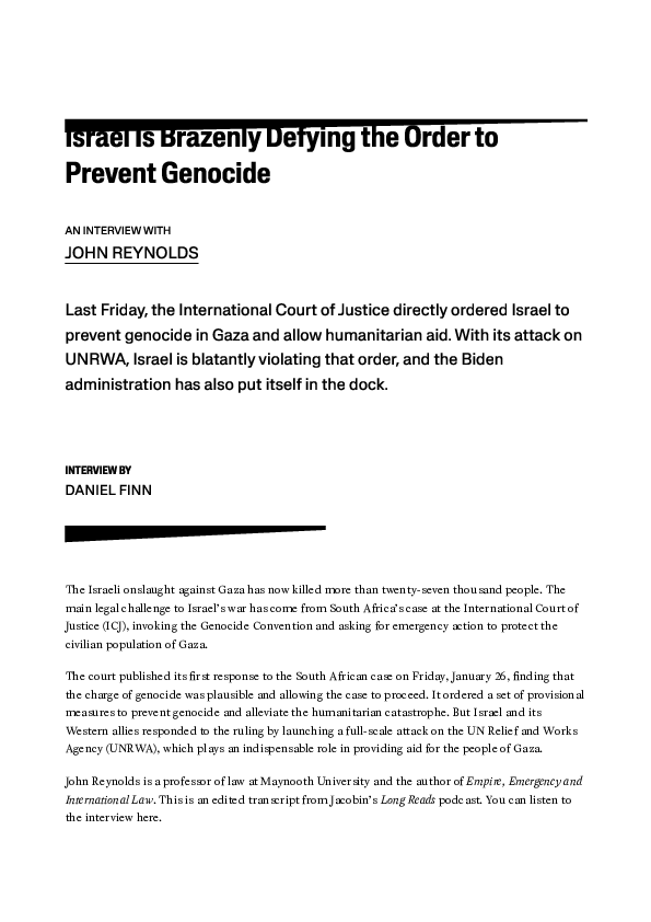 (PDF) Israel Is Brazenly Defying the Order to Prevent Genocide