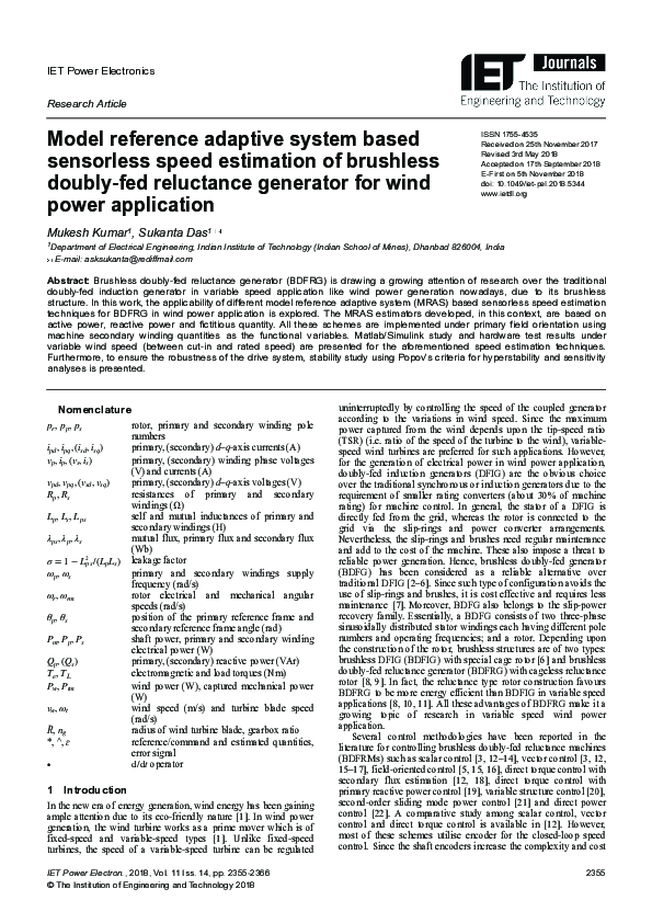 (PDF) Model Reference Adaptive System based Sensor-less induction motor ...