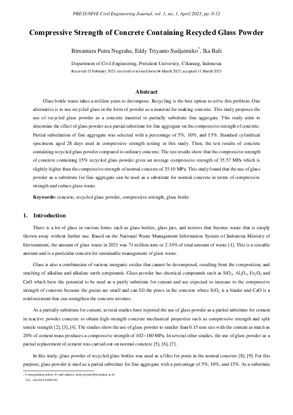 (PDF) Compressive Strength of Concrete Containing Recycled Glass Powder