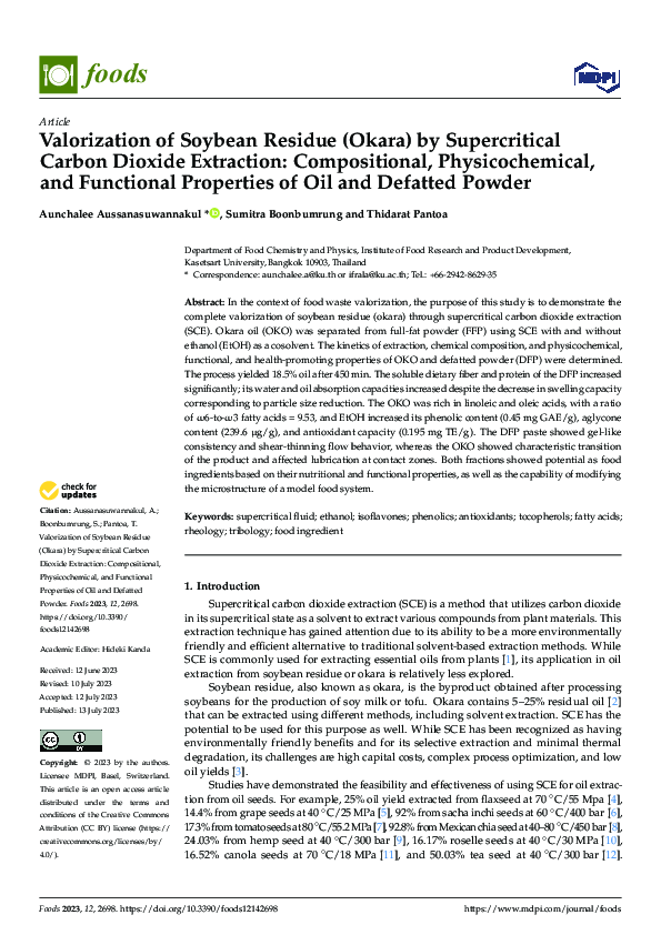 (PDF) Valorization of Soybean Residue (Okara) by Supercritical Carbon ...