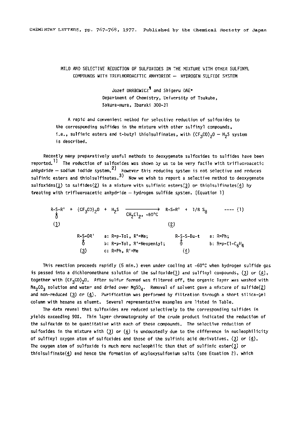 (PDF) Mild and Selective Reduction of Sulfoxides in the Mixture with ...