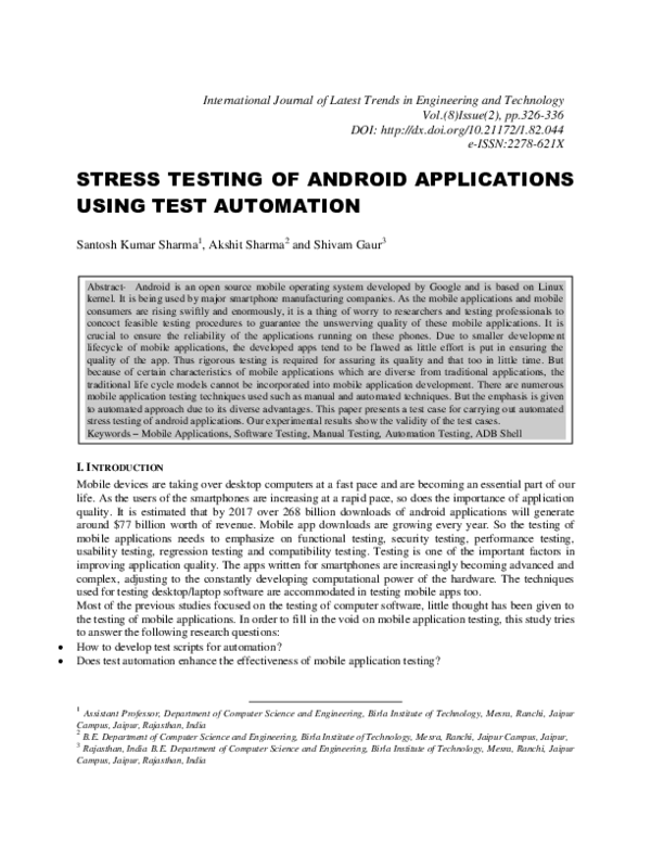 (PDF) Stress Testing of Android Applications Using Test Automation