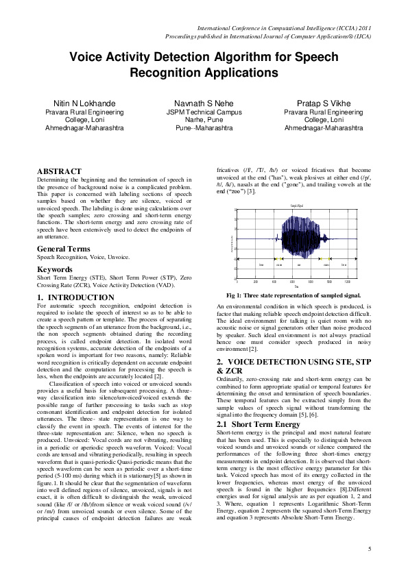 (PDF) Voice activity detection Algorithm for Speech Recognition ...