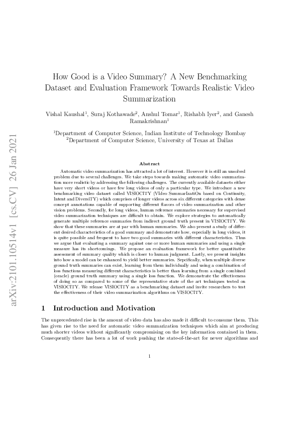 (PDF) How Good is a Video Summary? A New Benchmarking Dataset and ...