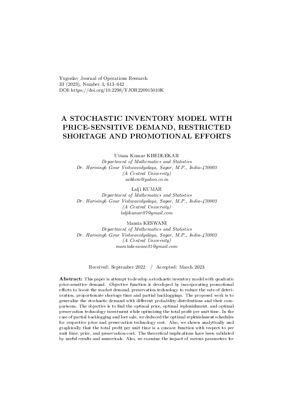 (PDF) A stochastic inventory model with price-sensitive demand ...