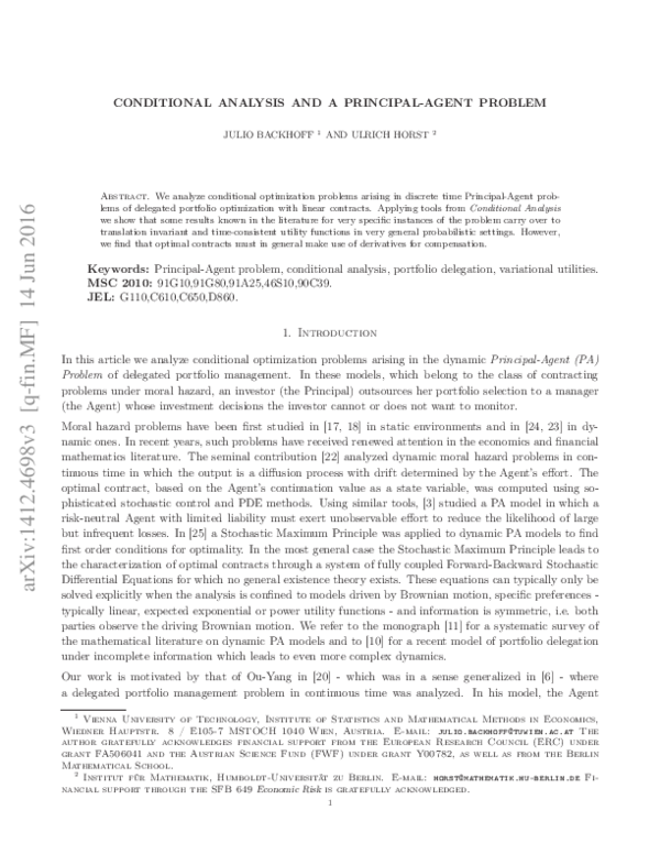 (PDF) Conditional Analysis and a Principal-Agent Problem