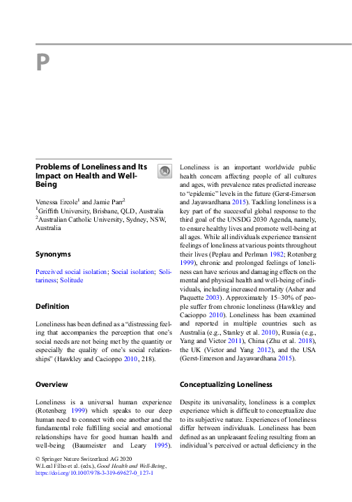 (PDF) Problems of Loneliness and Its Impact on Health and Well-Being