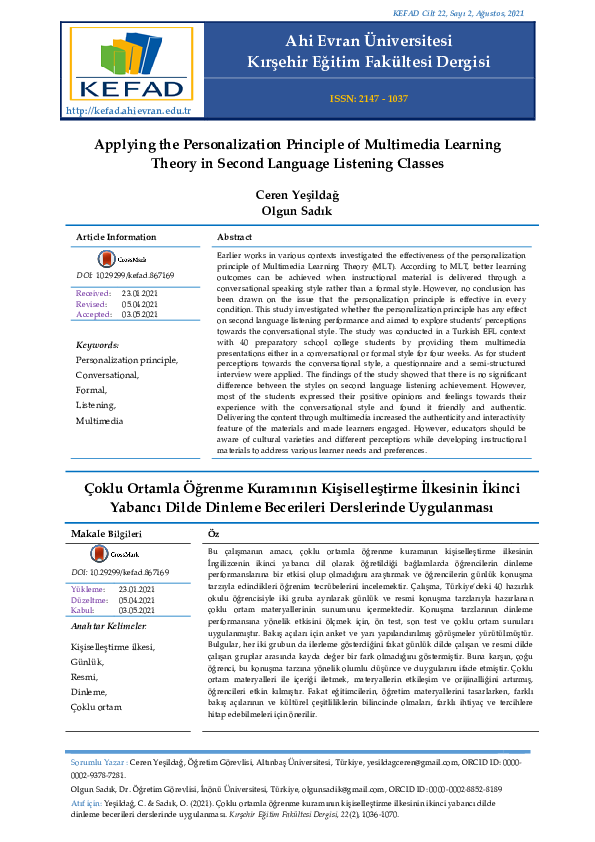 (PDF) Applying the Personalization Principle of Multimedia Learning ...