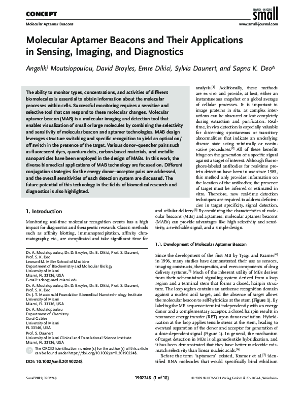 (PDF) Molecular Aptamer Beacons and Their Applications in Sensing ...