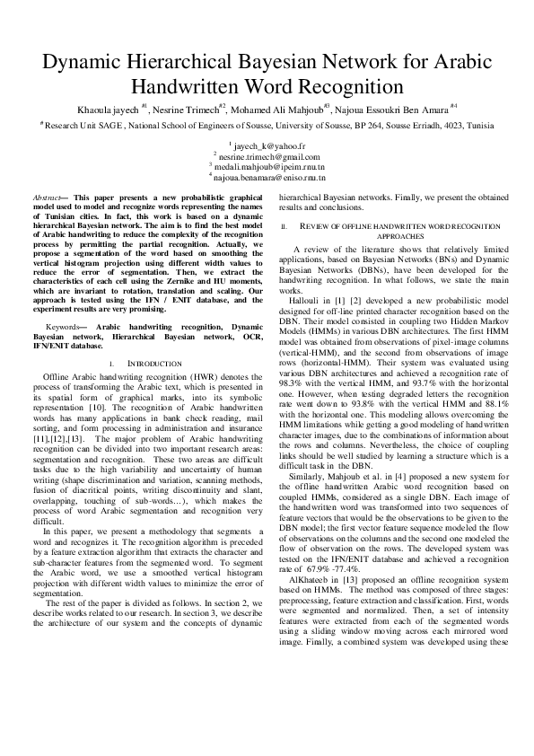 (PDF) Dynamic Hierarchical Bayesian Network for Arabic Handwritten Word ...