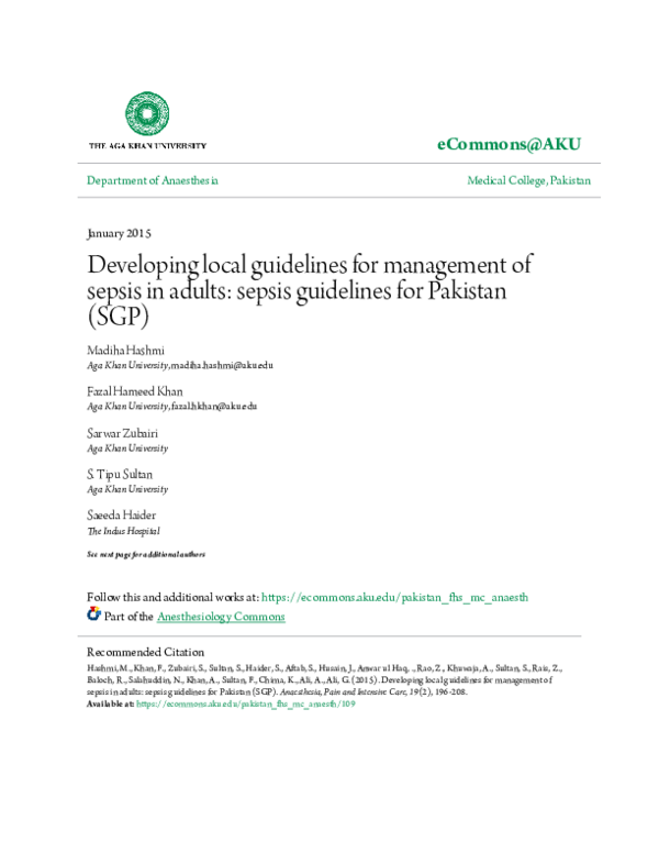 (PDF) Developing local guidelines for management of sepsis in adults ...