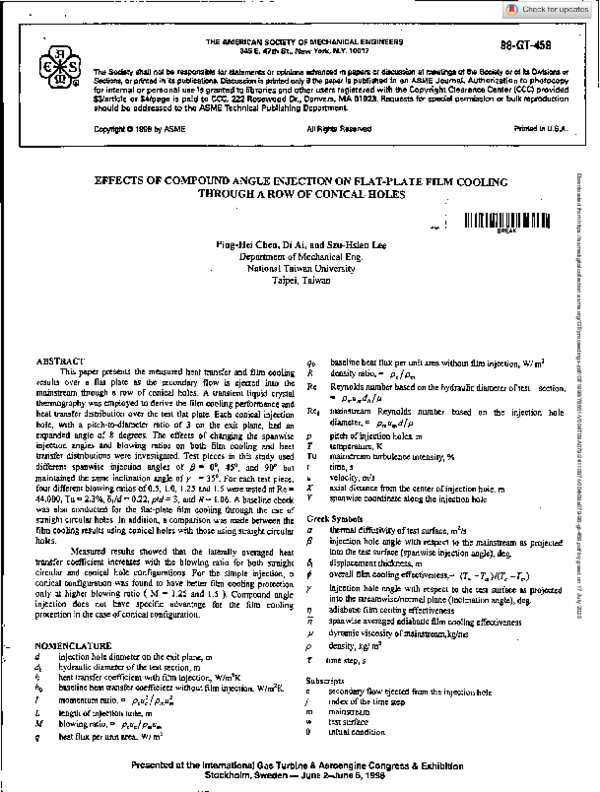 (PDF) Effects of Compound Angle Injection on Flat-Plate Film Cooling ...