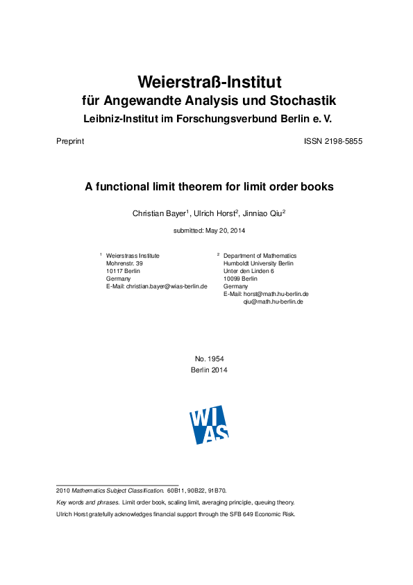 (PDF) A functional limit theorem for limit order books