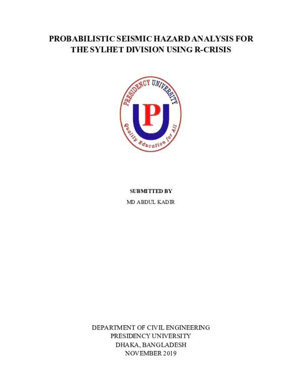(PDF) PROBABILISTIC SEISMIC HAZARD ANALYSIS FOR THE SYLHET DIVISION ...