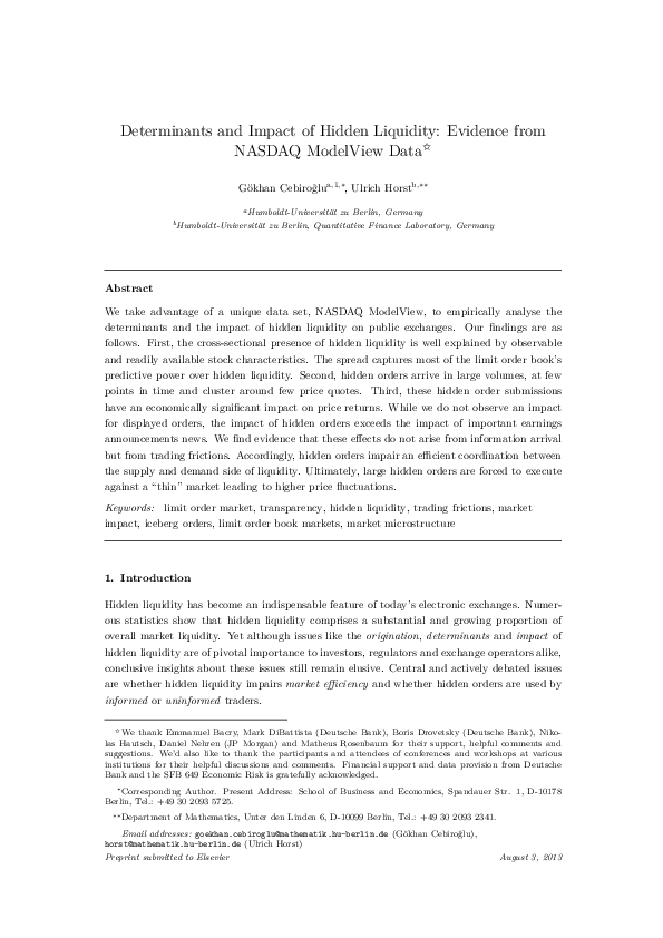(PDF) Determinants and Impact of Hidden Liquidity: Evidence from NASDAQ ...