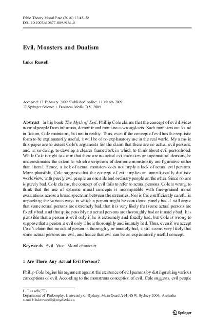 (PDF) Evil, Monsters and Dualism