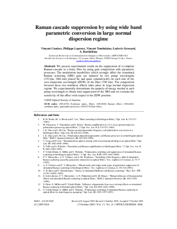 (PDF) Raman cascade suppression by using wide band parametric ...