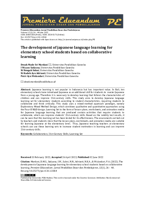 (PDF) The development of japanese language learning for elementary ...