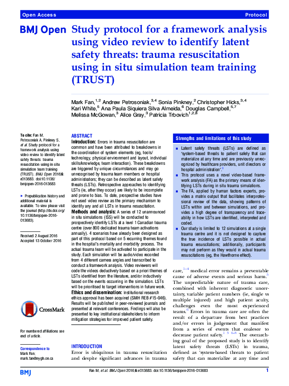 (PDF) Study protocol for a framework analysis using video review to ...