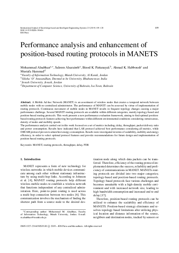 (PDF) Performance analysis and enhancement of position-based routing ...