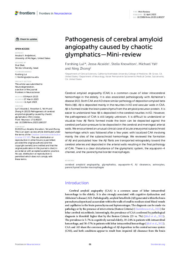 (PDF) Pathogenesis of cerebral amyloid angiopathy caused by chaotic ...