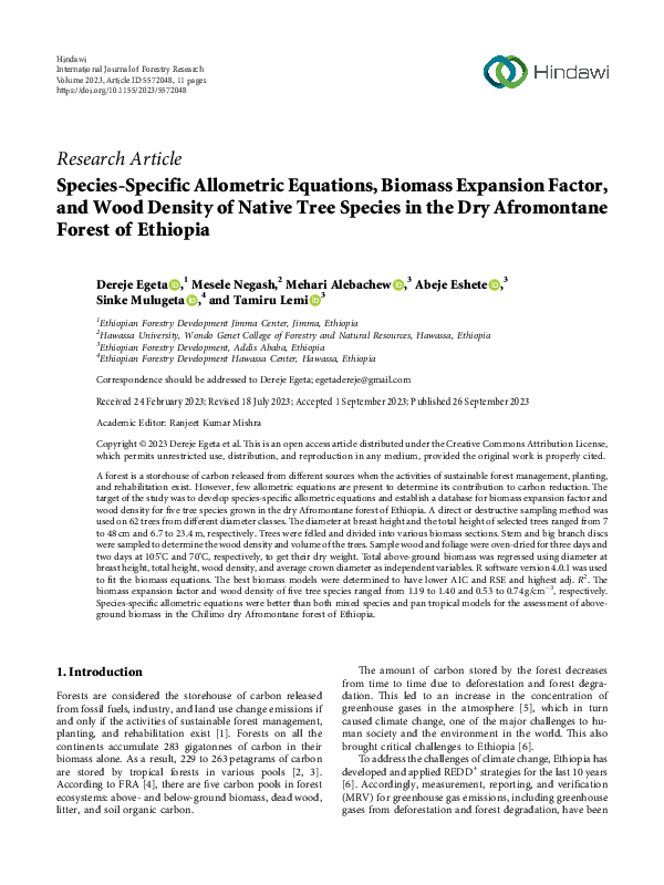 (PDF) Species-Specific Allometric Equations, Biomass Expansion Factor ...