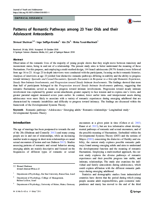 (PDF) Patterns of Romantic Pathways among 23 Year Olds and their ...