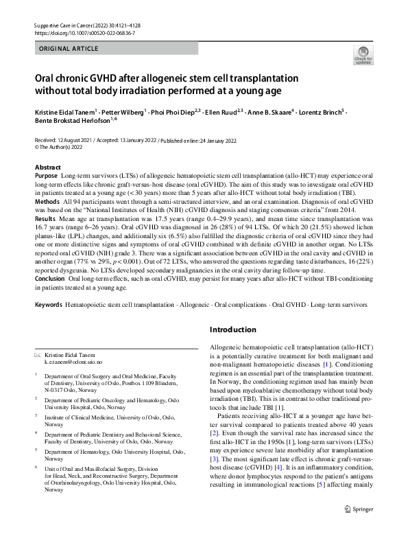 (PDF) Oral chronic GVHD after allogeneic stem cell transplantation ...