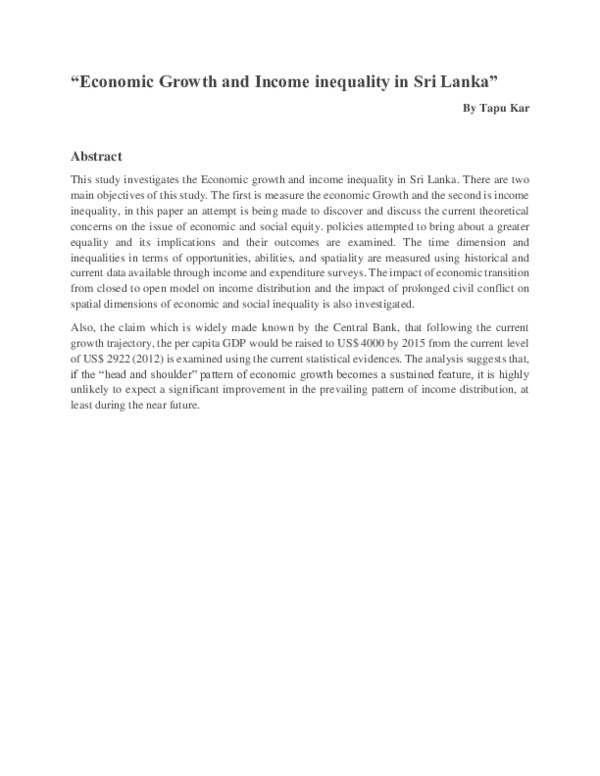 (PDF) "Economic Growth and Income inequality in Sri Lanka"