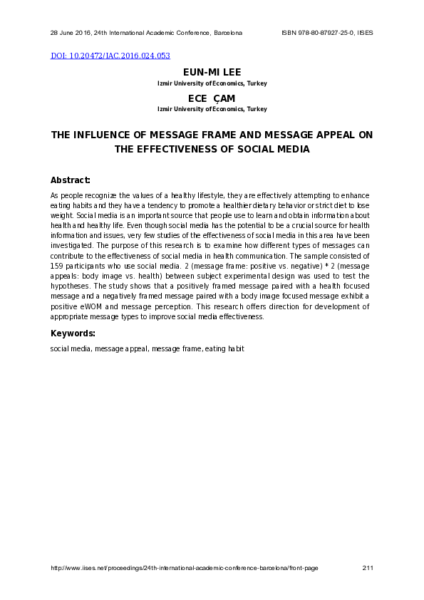 (PDF) The Influence of Message Frame and Message Appeal on the ...