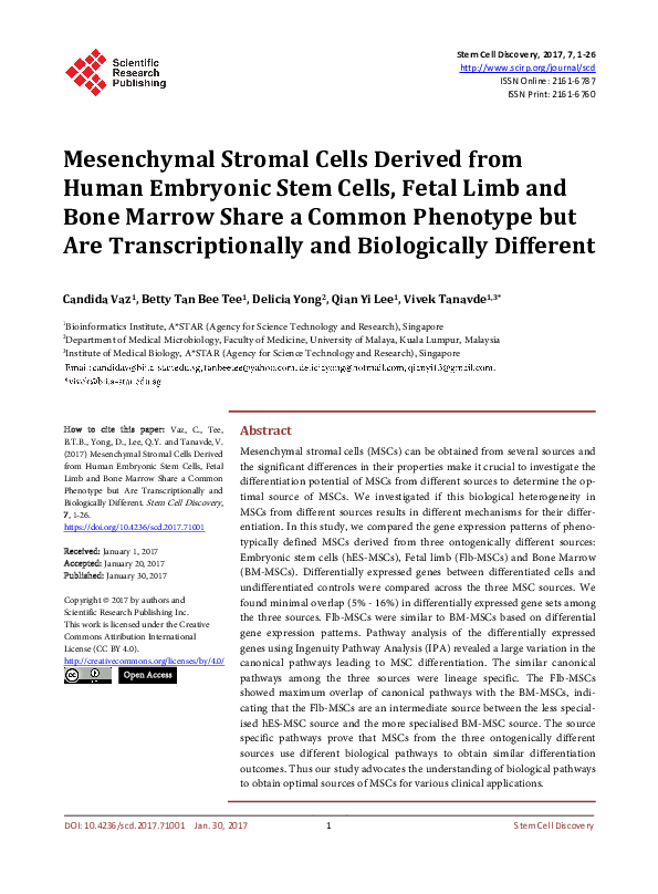 (PDF) Mesenchymal Stromal Cells Derived from Human Embryonic Stem Cells ...