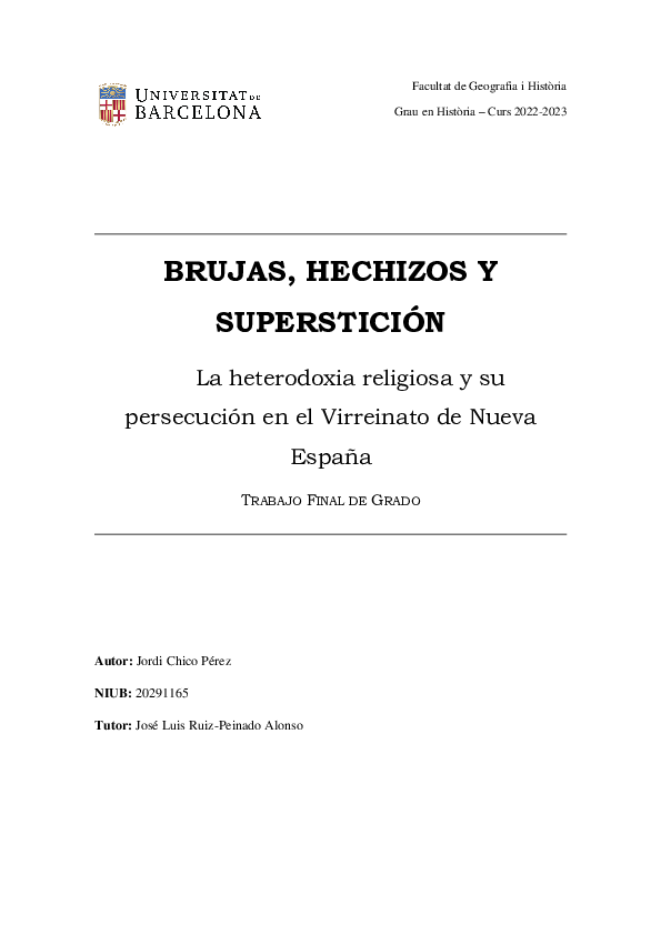 (PDF) Brujas, hechizos y superstición. La heterodoxia religiosa y su