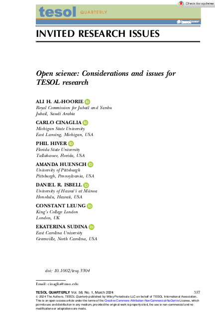 (PDF) Open science: Considerations and issues for TESOL research