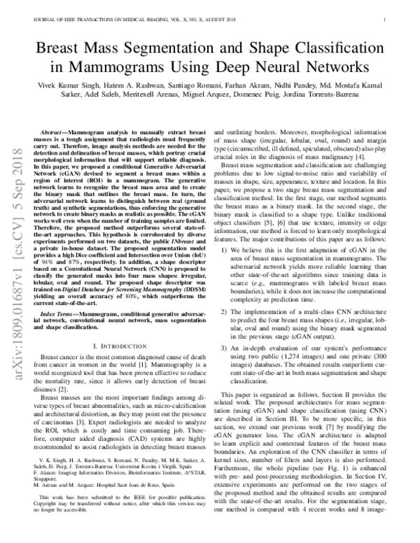 (PDF) Breast Mass Segmentation and Shape Classification in Mammograms ...