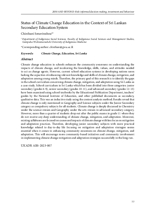 (PDF) Status of Climate Change Education in the Context of Sri Lankan ...
