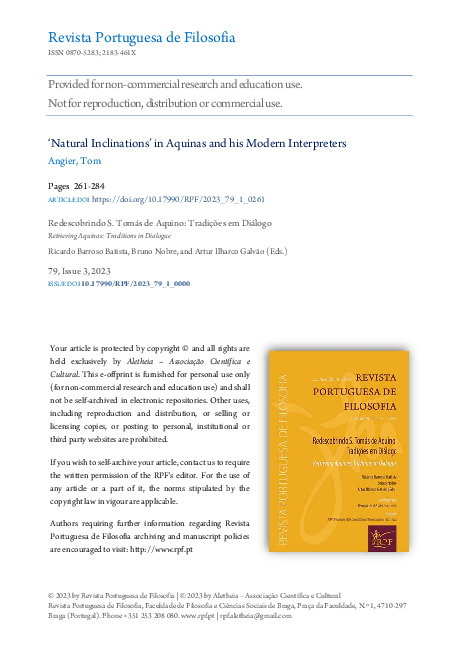 (PDF) ‘Natural Inclinations’ in Aquinas and his Modern Interpreters