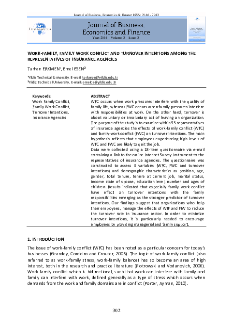 (PDF) Work-Family, Family Work Conflict and Turnover Intentions Among ...